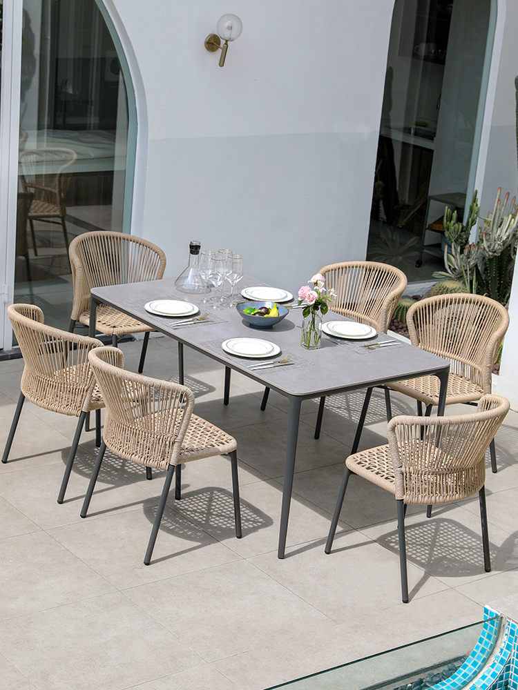 5 Pieces Traditional Aluminum Outdoor Dining Set with Oval Glass Table Rattan Chair CZ029