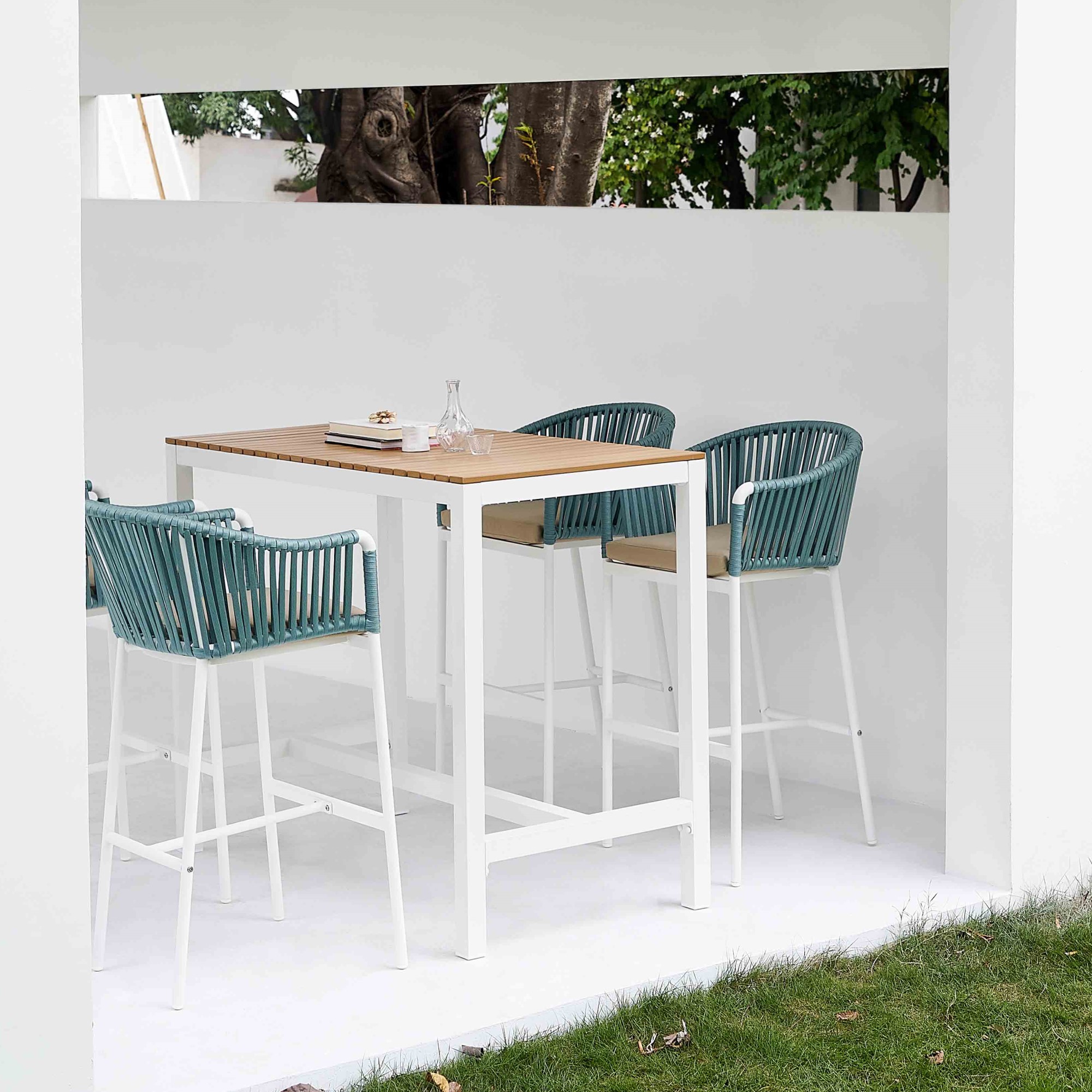 Hand-Woven Rope Outdoor Bar Furniture Set | Shinlin Patio Barstools Set BR020
