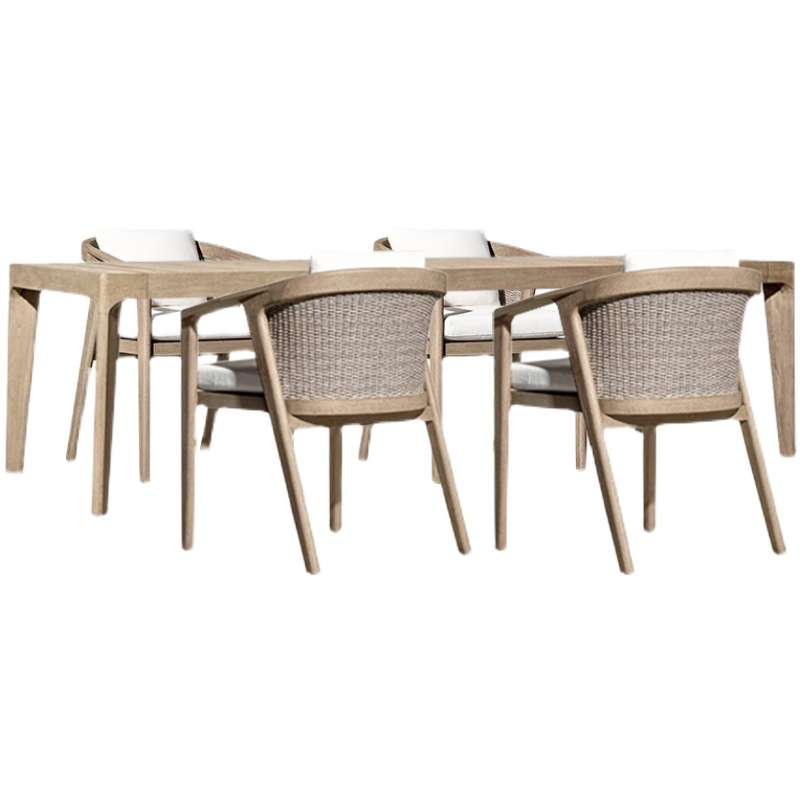 Teakwood Rattan Wicker Hotel Garden Dining Table and Chair Set - Patio Furniture | Shinlin Outdoor Dining Set CZ024