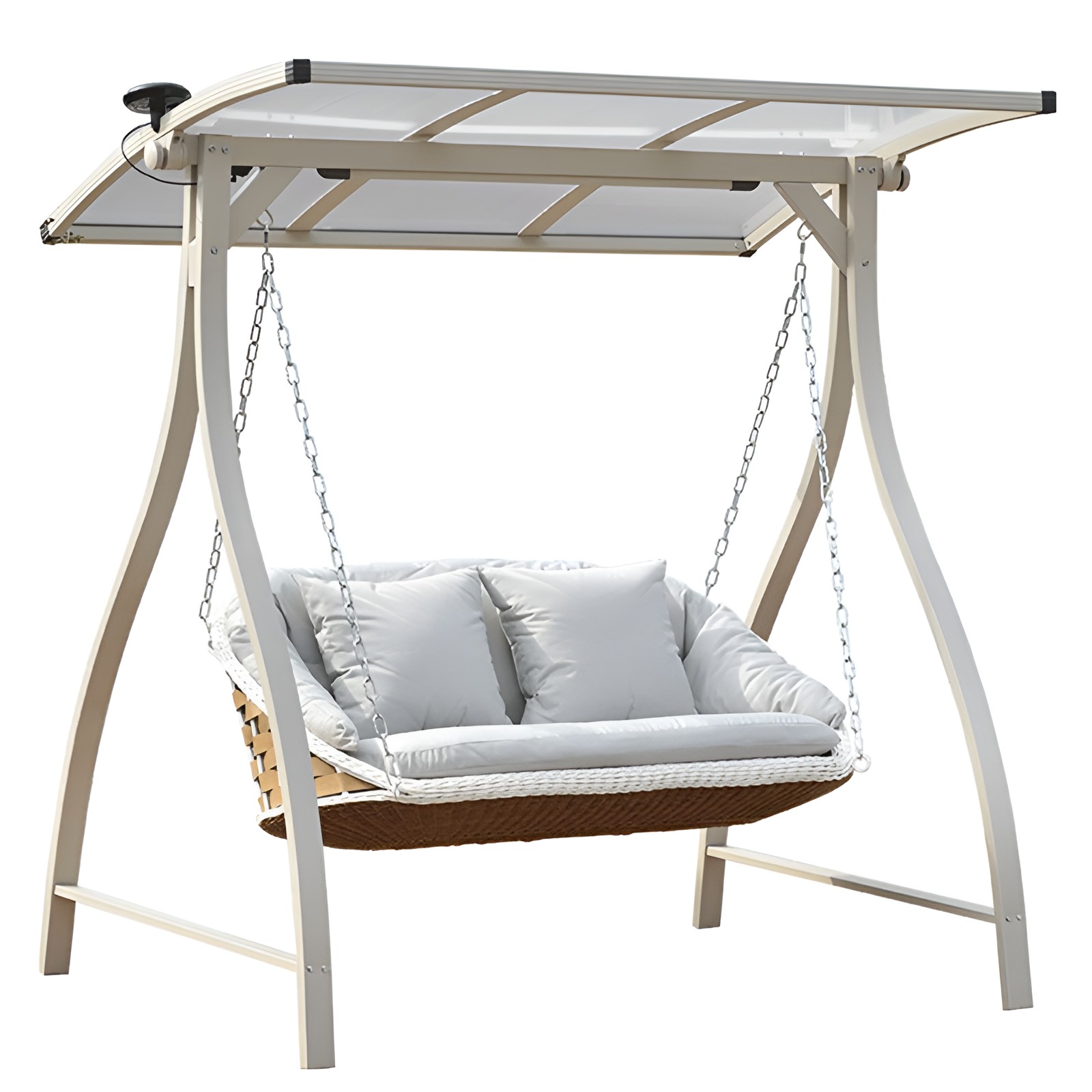 D005 Outdoor Double Seat Swing Chair with Canopy & Solar Light
